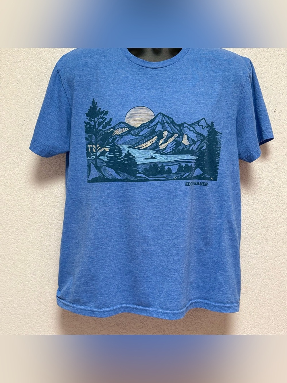 Eddie Bauer Heather Blue Mountain Graphic Short Sleeve Tee